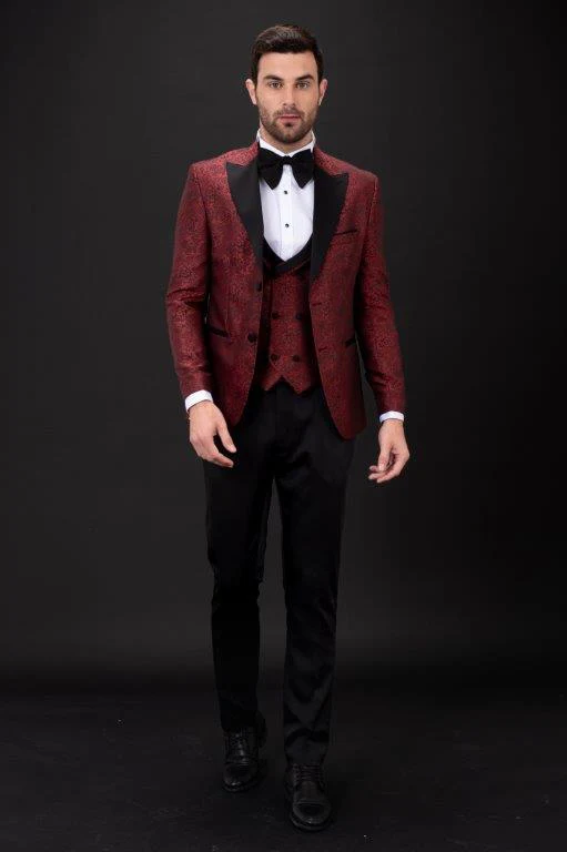 MEHMENT EMIN TEKE/TEKE IN,JACQUARD-1BDBV-TUXEDO SUITS-T11-BURGUNDY - Image 3