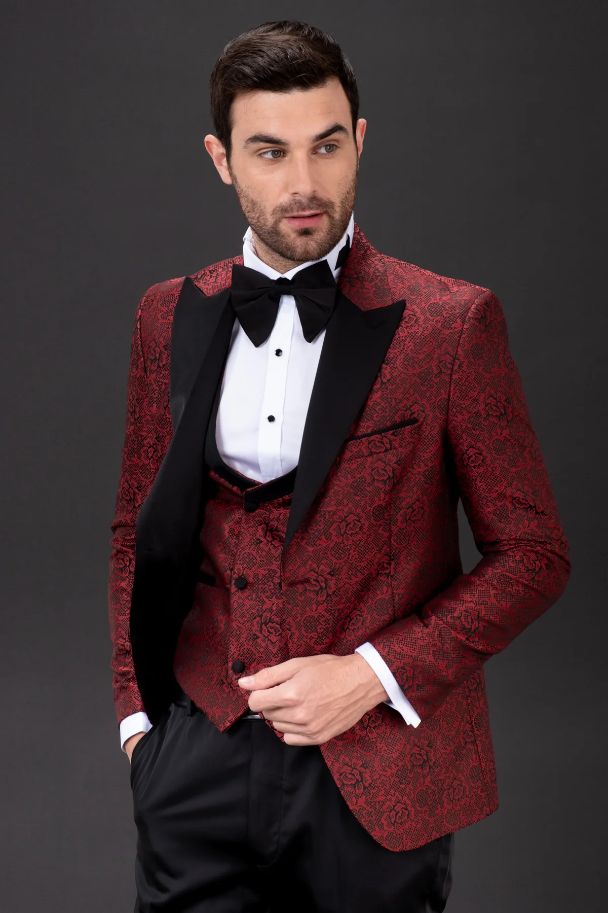 MEHMENT EMIN TEKE/TEKE IN,JACQUARD-1BDBV-TUXEDO SUITS-T11-BURGUNDY - Image 4