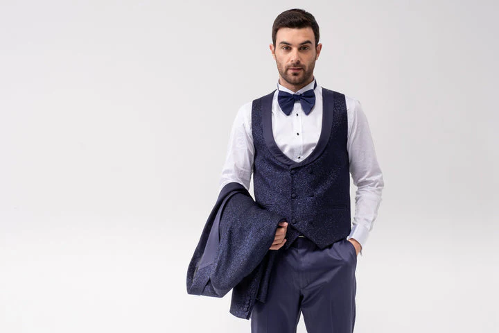 Mehmet Glitter 1 Button Slim Fit Tuxedo Suit, T14-NAVY - Image 3
