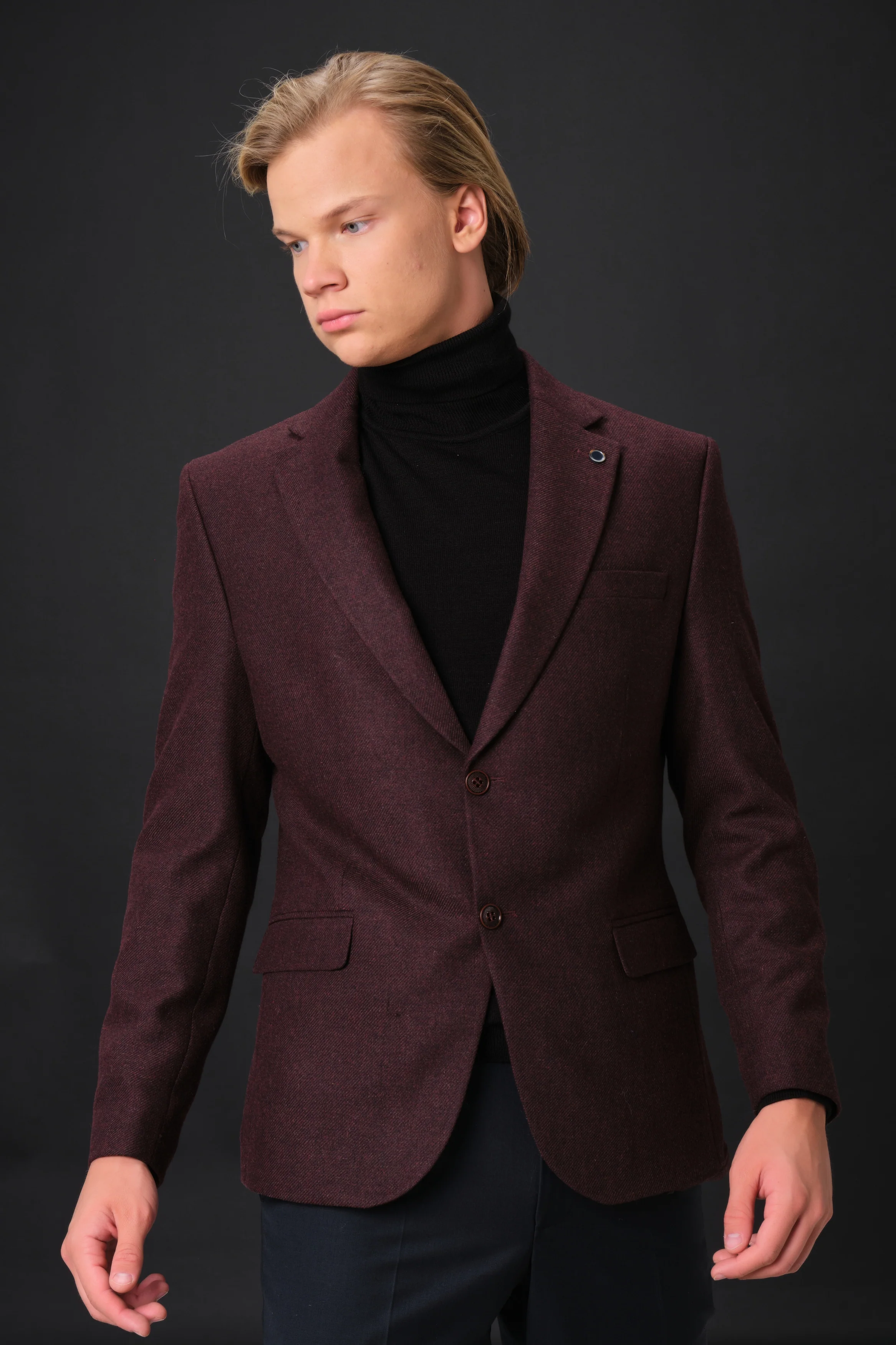 MEHMET,SOLID-NOTCH COLLAR-JACKETS-PB-B221-BURGUNDY - Image 3