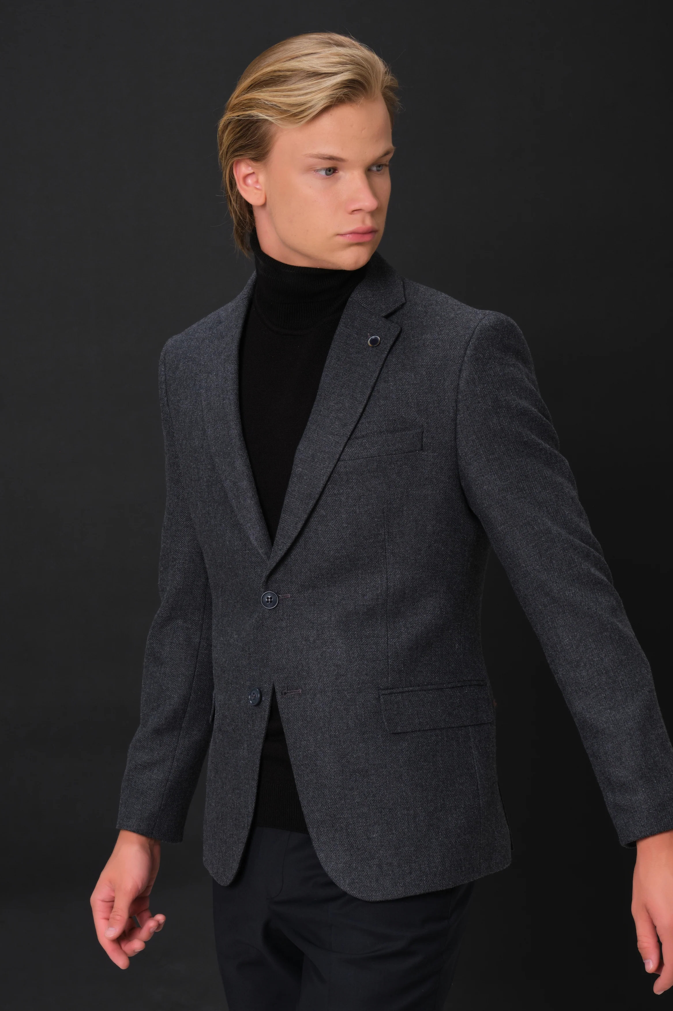 MEHMET,SOLID-NOTCH COLLAR-JACKETS-PB-B221-CHARCOAL - Image 3