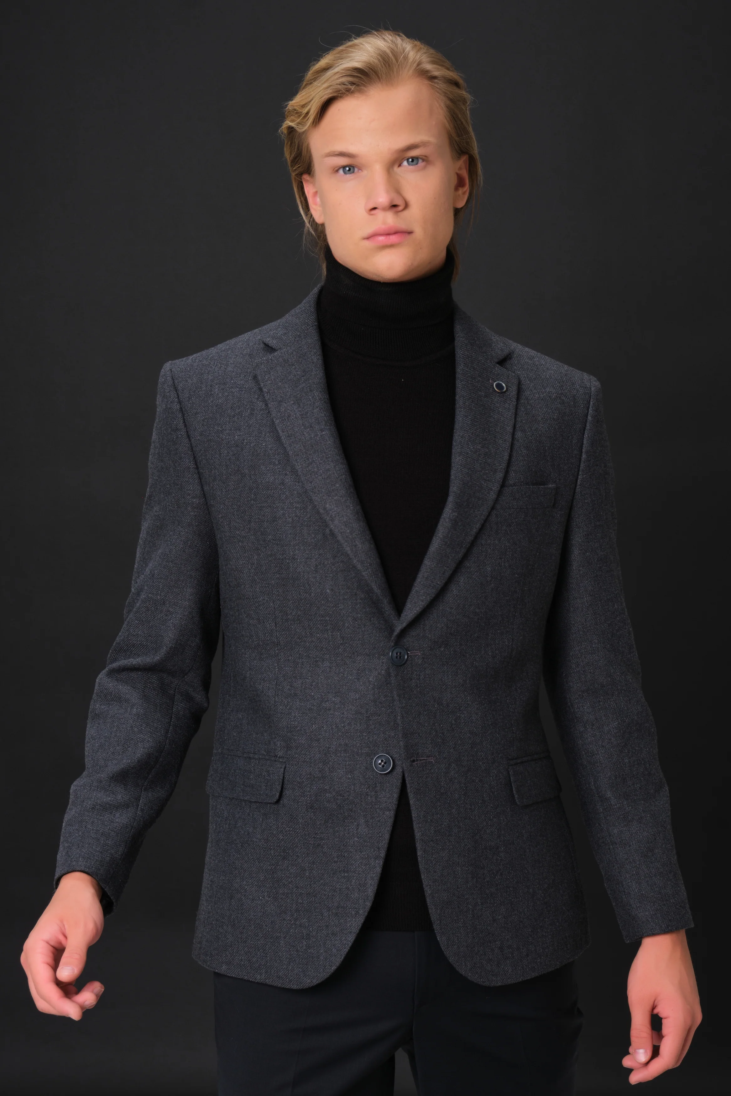 MEHMET,SOLID-NOTCH COLLAR-JACKETS-PB-B221-CHARCOAL - Image 4