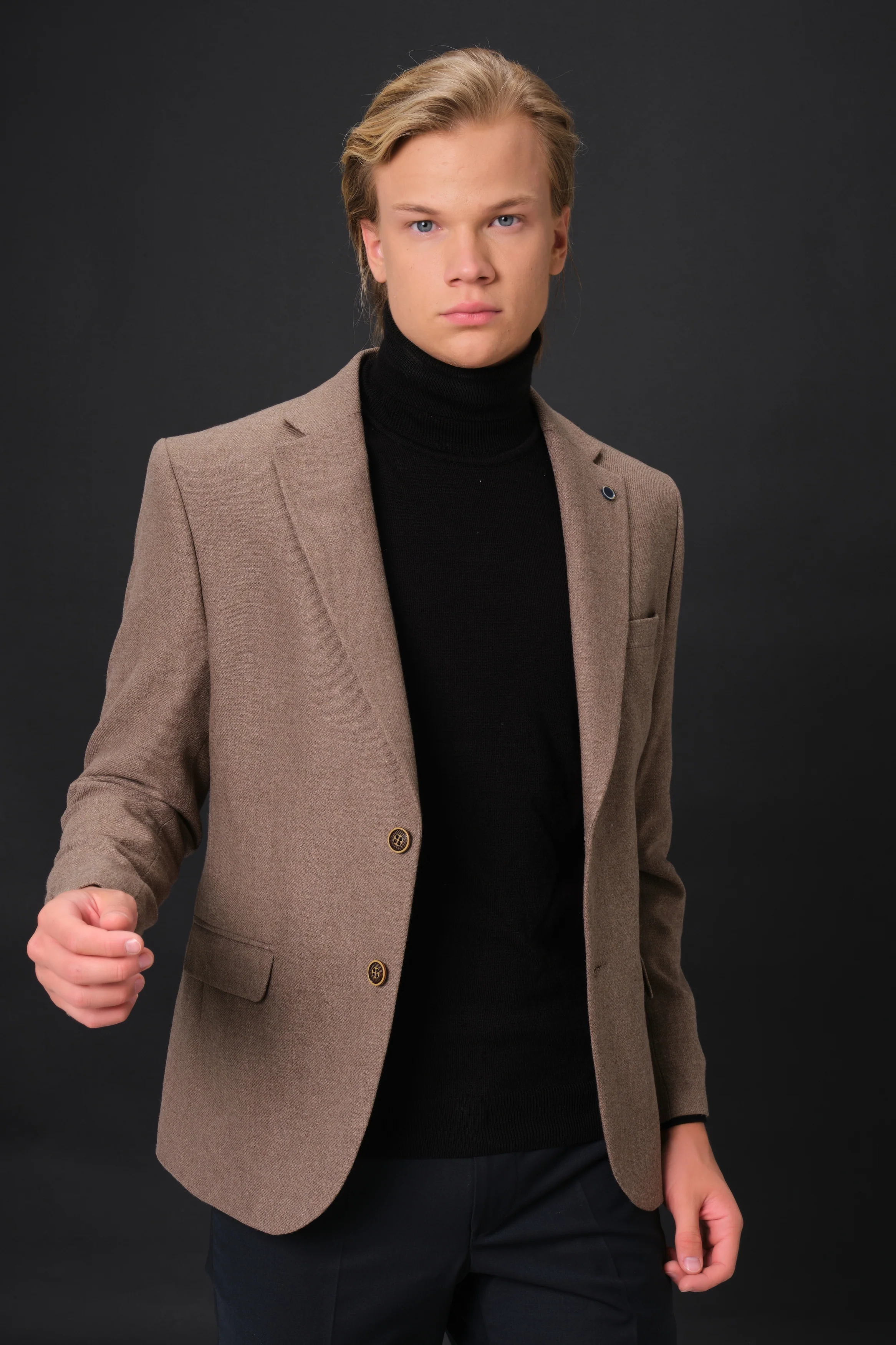 MEHMET,SOLID-NOTCH COLLAR-JACKETS-PB-B221-TAUPE - Image 3