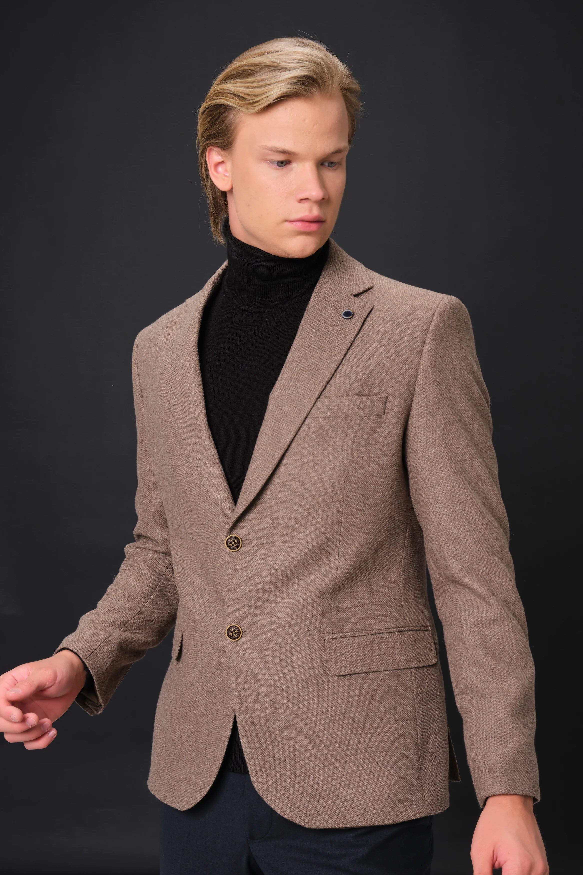 MEHMET,SOLID-NOTCH COLLAR-JACKETS-PB-B221-TAUPE - Image 4