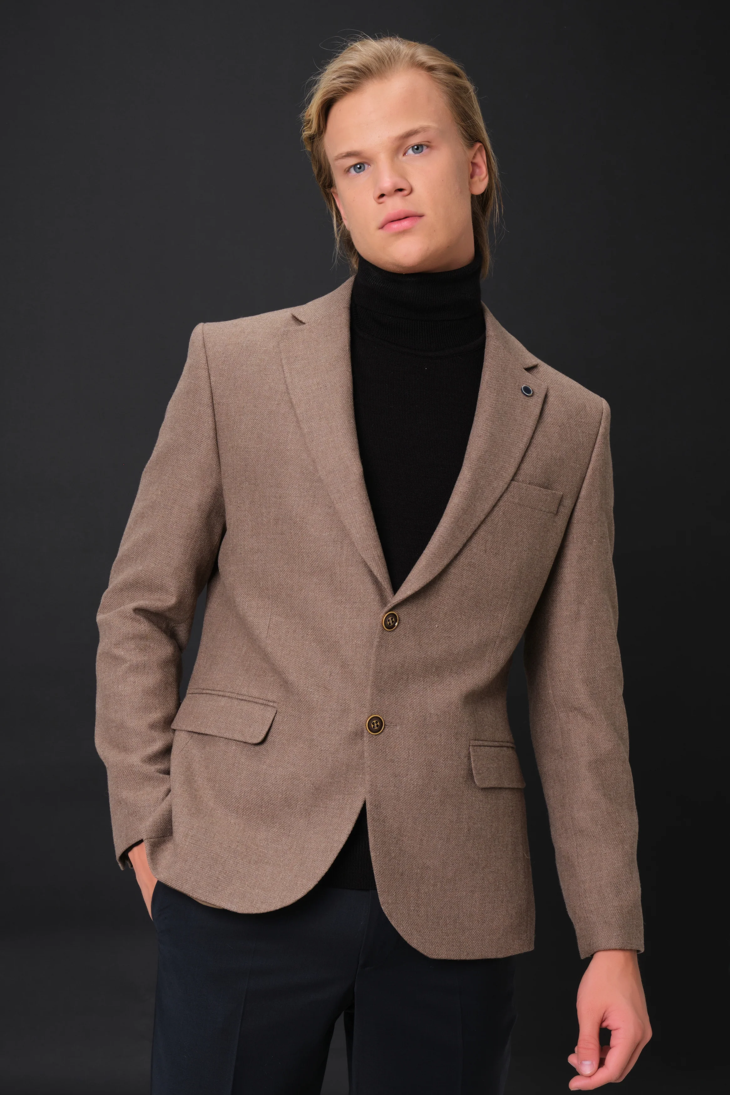 MEHMET,SOLID-NOTCH COLLAR-JACKETS-PB-B221-TAUPE - Image 5